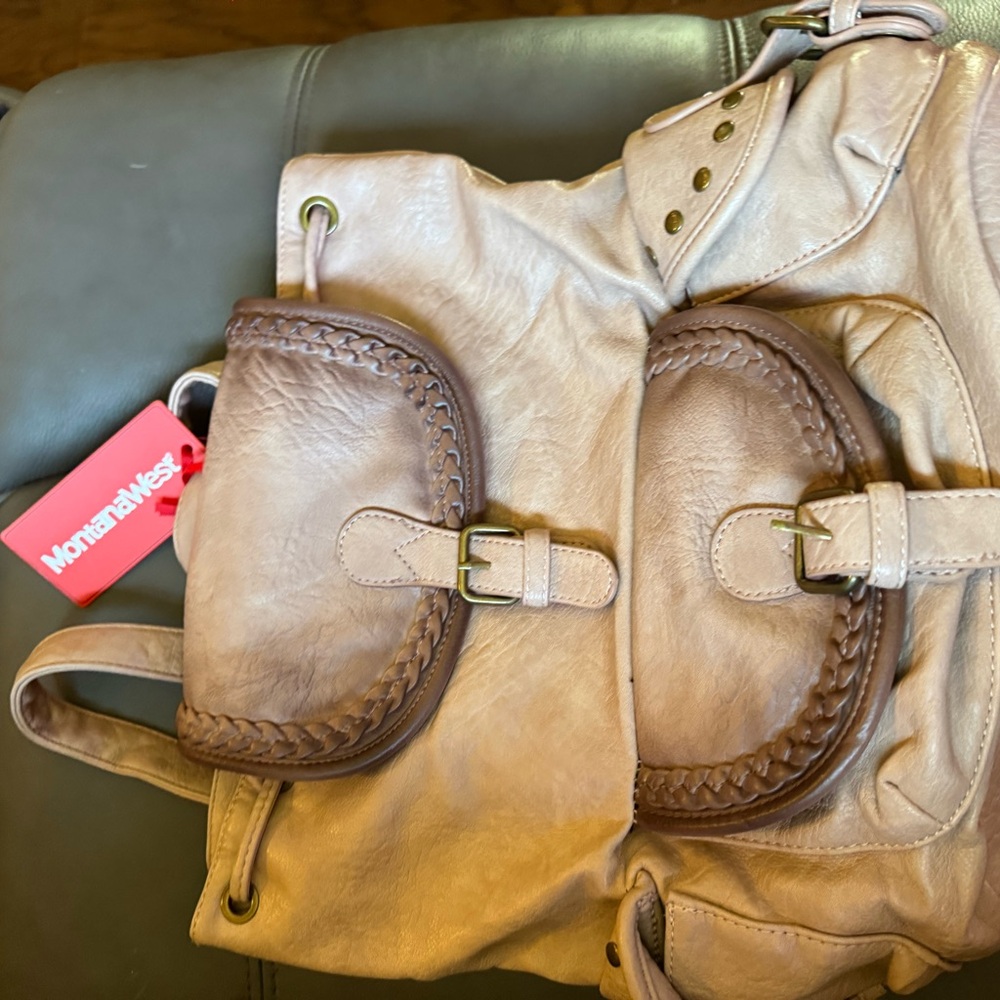 Montana West Tan and Brown Backpack with Vintage Leather Accents